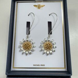 Silver and Gold Sunflower Earrings on Wires